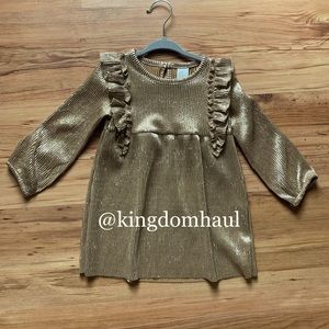 NWT H&M Gold Pleated Ruffle Trimmed Dress Size 12M